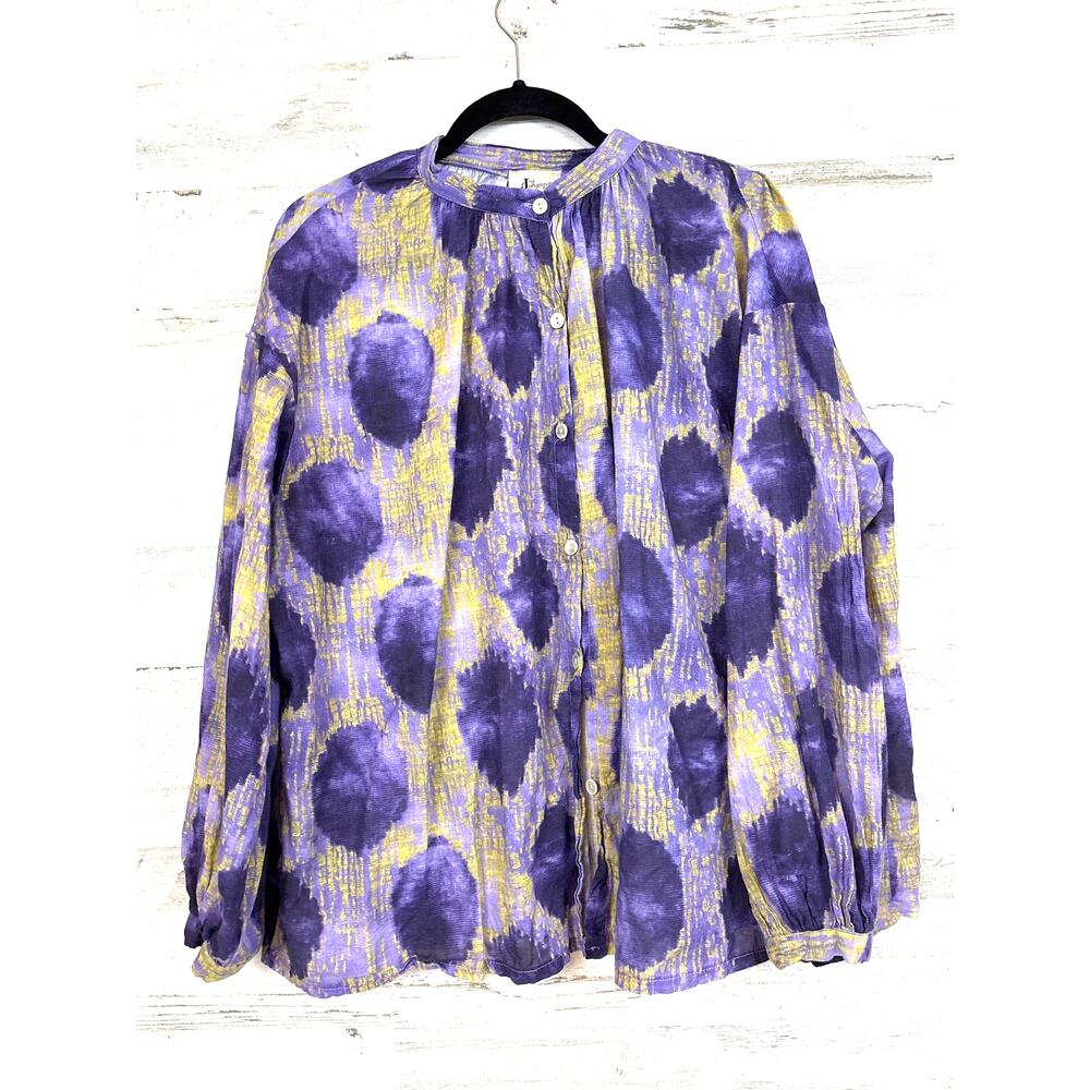 Johanna Paris Womens XL Purple Cotton Button Up Blouse Italian Boho Lightweight